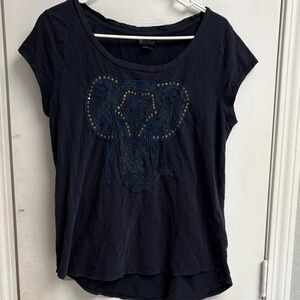 Lucky Brand Dark Blue Embroidered Tee